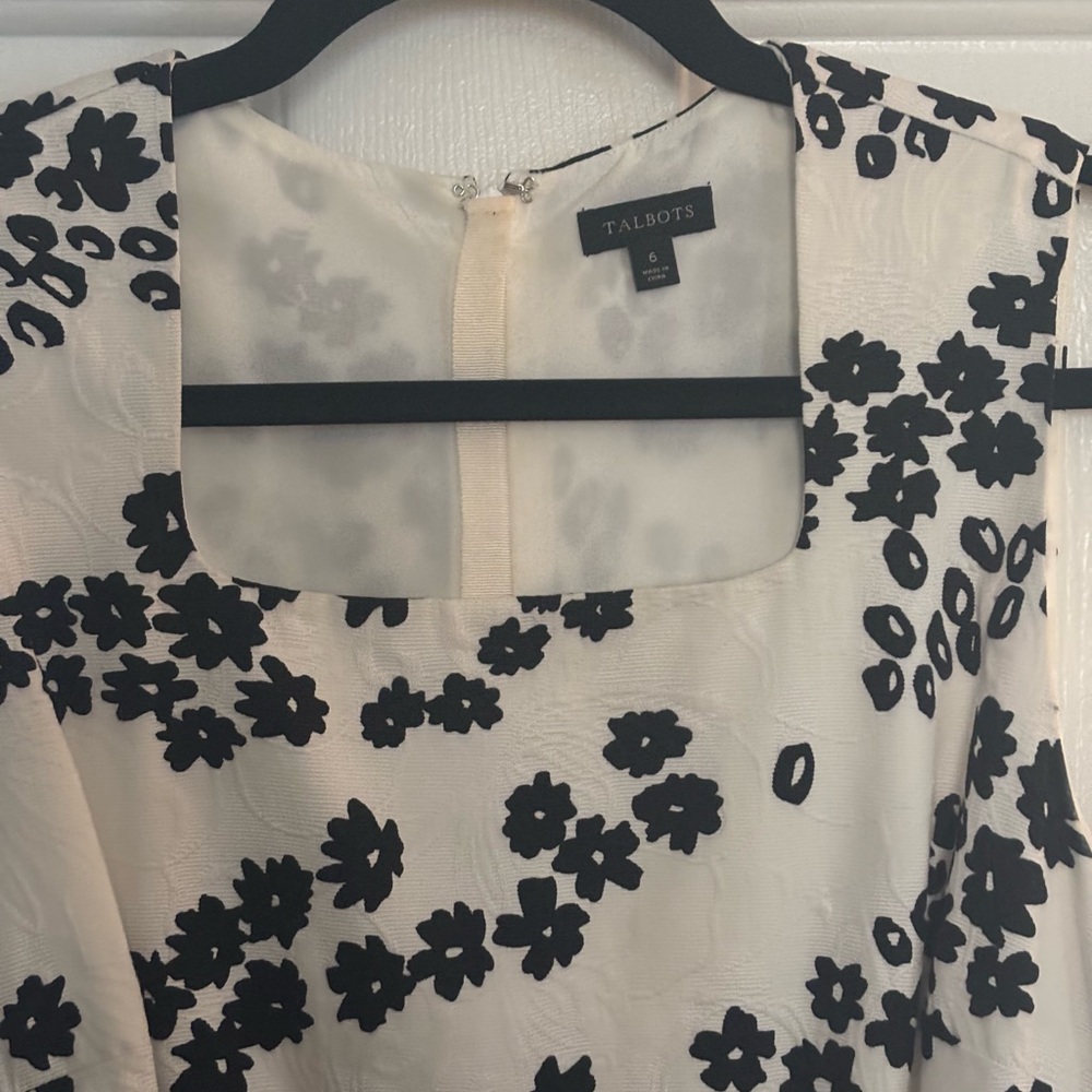 Talbots Black and White Floral Square-Neck dress